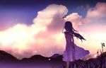  ano_hi_mita_hana_no_namae_wo_bokutachi_wa_mada_shiranai. arms_behind_back cloud dress from_behind highres honma_meiko long_hair power_lines see-through silver_hair sky solo sunset watari_(hasumi_rina) 