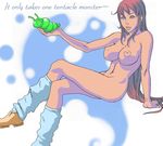  1girl abs areolae bare_shoulders belly breasts erect_nipples large_breasts long_hair long_legs monster nipples nude oppai puckering red_hair shoes sitting slug smile smug socks tagme tentacles 
