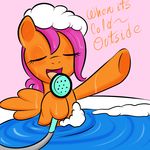  bath english_text equine female friendship_is_magic hair horse kloudmutt mammal my_little_pony pegasus pony purple_hair scootaloo_(mlp) shower_head singing solo text that_blasted_song! unknown_artist water wings 