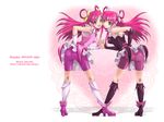  ass boots cure_dream dark_cure_(yes!_precure_5) dark_dream heart heart_background highres knee_boots magical_girl multiple_girls pink pink_background pink_shorts precure shorts shorts_under_skirt wallpaper white_background yaso_shigeru yes!_precure_5 yumehara_nozomi 
