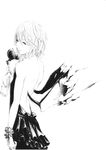  back backless_dress backless_outfit bare_back bat_wings cowboy_shot dress from_behind greyscale hat hat_removed headwear_removed looking_back monochrome realistic remilia_scarlet short_hair solo sousou_(sousouworks) torn_wings touhou wings wrist_cuffs 