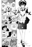  2girls bag bookbag comic cosplay crossdressing greyscale highres higurashi_no_naku_koro_ni houjou_yutori maebara_keiichi maid monochrome multiple_girls ryuuguu_rena sonozaki_mion translated watanagashi-hen 