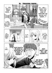  2girls artoria_pendragon_(all) comic constricted_pupils doujinshi emiya_shirou english fate/stay_night fate_(series) greyscale hard_translated highres hiroyuki long_sleeves monochrome multiple_girls naked_shirt raglan_sleeves saber shirt shy toosaka_rin translated 