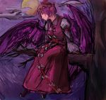  arm_support bare_tree branch dark dress full_moon hat moon mystia_lorelei night purple rdm short_hair sitting sketch solo touhou tree wings 