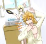  anger_mark anger_vein blonde_hair cooking egg eggs fire kingdom_hearts namine pajamas roxas 