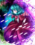  bad_id bad_pixiv_id danmaku dress frills green_eyes green_hair hair_ribbon kagiyama_hina ribbon solo touhou wrist_cuffs yukibina 