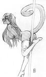  anthro black_and_white breasts dancing feline female greyscale hair kacey long_hair looking_at_viewer mammal monochrome nipples panther plain_background pole pole_dancing pussy raised_tail solo stripper_pole tail tongue whiskers white_background 