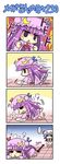  2girls 4koma =_= asthma aura bat_wings blue_hair chibi cleaning clenched_hands closed_eyes colonel_aki comic crescent hat heavy_breathing multiple_girls patchouli_knowledge purple_eyes raised_fists remilia_scarlet sweatdrop touhou translated wings 