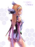  ar_tonelico ar_tonelico_i aurica_nestmile bad_id bad_pixiv_id blonde_hair breasts closed_eyes detached_sleeves hair_ornament honeycomb_(pattern) honeycomb_background long_hair medium_breasts side_slit solo thighs tsukikanade 