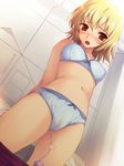  bed blonde blush bra cagalli_yula_athha gundam gundam_seed lingerie pantsu see_through short_hair standing thighhighs tomose_shunsaku vibrator vibrator_under_panties 