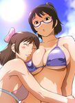  aoi_minamo bikini bow breast_pillow breast_press breasts brown_hair day glasses holon hug large_breasts multiple_girls pink_bow real_drive short_hair swimsuit ueyama_michirou 