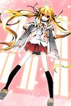  bad_id bad_pixiv_id black_legwear blonde_hair dual_wielding gun holding kneehighs long_hair open_mouth original perspective red_eyes ribbon sakano_anri school_uniform skirt socks solo twintails very_long_hair weapon 