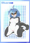  blue_hair blush cetacean charme chubby cute female hair kneeling looking_at_viewer mammal marine orca overweight pussy solo whale yellow_eyes ymbk 