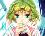  aqua_eyes face goggles green_hair gumi hands musou_yuchi nail_polish short_hair solo vocaloid 