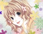  bad_id bad_pixiv_id blush brown_eyes brown_hair flower hair_flower hair_ornament hanasaku_iroha japanese_clothes matsumae_ohana nakaharaka open_mouth short_hair smile solo 