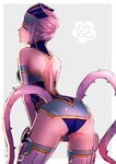  armor ass backless_outfit bad_id bad_pixiv_id bare_back blue_eyes blue_rose_(tiger_&amp;_bunny) choker crystal_earrings earrings flower from_behind fujiwara jewelry karina_lyle lips rose short_hair silver_hair solo tentacles thighhighs thorns tiger_&amp;_bunny zettai_ryouiki 