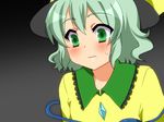  blush green_eyes green_hair hat komeiji_koishi nakano short_hair solo sweat touhou 