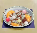  bowl cherry cube food fruit kow_(k.) mandarin_orange mitsumame mochi no_humans orange orange_slice original realistic still_life wagashi 