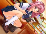  casual_romance_club houkago_ren-ai_club joy_ride library panchira pink_eyes pink_hair reading school_bag school_uniform 