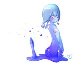  arched_back arm artist_request ass blue_hair blue_skin blush flat_chest goo_girl migiri monster_girl multiple_arms no_nipples pink_eyes red_eyes simple_background slime slime_girl smile 