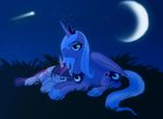  comet_(celestial_object) cuddle cuddling cutie_mark duo equine female feral friendship_is_magic horn mammal moon my_little_pony night pegacorn princess_luna_(mlp) romantic sleeping stars twilight_sparkle_(mlp) unicorn winged_unicorn wings 