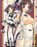  animal_ears apron arms_at_sides breasts brown_eyes brown_hair cameltoe cat_ears cat_tail comic_megaplus corset earrings garter_straps gloves highres jewelry lingerie looking_at_viewer magazine_scan maid maid_headdress mary_janes medium_breasts mibu_natsuki mop nipples original panties ribbon scan shoes skindentation skirt skirt_lift tail thighhighs topless underwear white_panties wind wind_lift zettai_ryouiki 
