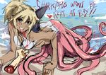  beach bikini blonde blood fangs guro mizugi moekki monster_girl octopus shark 