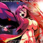  blood breasts coat crazy highres large_breasts murata open_clothes open_mouth pixiv_fantasia pixiv_fantasia_5 smile solo 