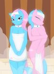  anthro anthrofied blue_eyes blue_fur blue_hair breasts cleavage clothed clothing collar duo equine eyes_closed female friendship_is_magic fur hair horse inside looking_at_viewer lotus_(mlp) mammal my_little_pony pink_fur pink_hair pony sauna sibling siblings towel towl twins whitmaverick 
