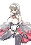  akatsuki_alut bare_shoulders black_legwear breasts elbow_gloves from_above gloves large_breasts leotard long_hair maid_headdress mel/a original seiza silver_hair simple_background sitting sketch solo thighhighs very_long_hair 