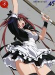  absurdres airi_(queen's_blade) highres maid queen's_blade red_hair scan scythe solo takamura_kazuhiro thighhighs zettai_ryouiki 