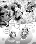  cirno daiyousei hakurei_reimu ham monochrome touhou 