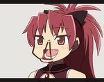  face fang food letterboxed mahou_shoujo_madoka_magica open_mouth pocky ponytail red_eyes red_hair sakura_kyouko solo ume_(noraneko) up_nose upper_body what 