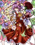  ascot cosplay flower hair_flower hair_ornament hairband kazami_yuuka kazami_yuuka_(cosplay) komeiji_satori nail_polish plaid plaid_skirt plaid_vest purple_hair red_flower red_rose rose short_hair skirt skirt_set smile solo stained_glass third_eye touhou vest yuran_(kuen-hien) 