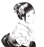  bow flower greyscale hair_flower hair_ornament hairclip japanese_clothes kimono monochrome original solo sousou_(sousouworks) upper_body 