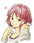  :3 animal_ears bad_id bad_pixiv_id blush brown_eyes earrings face fingernails hands heart jewelry lips long_fingernails mystia_lorelei no_hat no_headwear off_shoulder pink_hair shiba_itsuki short_hair simple_background sketch smile smirk solo squinting touhou uneven_eyes white_background 