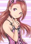  brown_hair choker hairband hand_on_hip idolmaster idolmaster_(classic) issei long_hair minase_iori purple_eyes sketch smile solo 