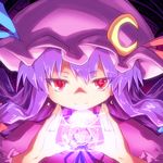  ayakashi_(monkeypanch) close-up crescent earrings face hands hat jewelry magic magic_circle patchouli_knowledge purple slit_pupils solo touhou 