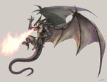  black claws dragon feral fire flying grey_background open_mouth plain_background simple_background solo wakky wings 