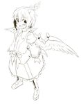  blush boots face greyscale head_wings horns monochrome open_mouth short_hair single_head_wing skirt smile solo tokiko_(touhou) touhou wings yudepii 
