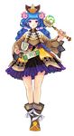  bad_id bad_pixiv_id bare_legs blue_hair boots colored_eyelashes cup dress fantasy flower gourd hair_flower hair_ornament highres legs lime_odyssey long_hair poncho purple_eyes saucer serenade_(sinohi) simple_background solo standing teacup twintails wand 