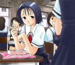  black_eyes black_hair classroom justice_gakuen kazama_akira multiple_girls school_uniform seijyun_jogakuen_uniform short_hair solo_focus tsukinowa_kumatarou 