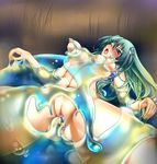  blue_eyes breasts frog_hair_ornament green_hair hair_ornament highres kochiya_sanae large_breasts long_hair monikano nipples nude open_mouth pussy pussy_juice rape slime snake_hair_ornament solo touhou uncensored vaginal 
