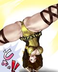  breasts brown_eyes brown_hair center_opening crotch handstand komekei large_breasts legs leotard nene_(sengoku_musou) nix_(ak-style) open_mouth sengoku_musou sengoku_musou_2 solo spinning_bird_kick split thick_thighs thighs upside-down yellow_leotard 
