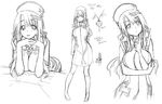  breasts cleavage copyright_request greyscale hat highres large_breasts long_hair monochrome nurse nurse_cap sakuya_tsuitachi sketch 