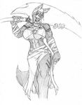  big_breasts bone bones breasts canine dire_wolf ear_piercing earring female greyscale mammal monochrome muscles muscular_female necklace patches_namaki piercing ring siyanna_(character) sketch skirt sword tight_shirt war_paint weapon wolf 