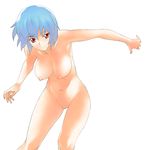  1girl a1 absurdres ayanami_rei blue_hair breasts hanging_breasts highres initial-g leaning_forward neon_genesis_evangelion nipples nude red_eyes short_hair simple_background solo white_background 
