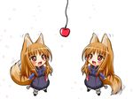  apple brown_hair chibi drool horo kemonomimi kitsune spice_and_wolf tail wallpaper 
