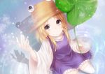  bad_id bad_pixiv_id blonde_hair hat leaf looking_up moriya_suwako nunucco rain solo touhou water 