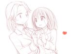  blush ds_(ndsl) hand_on_hip heart heart_hands heart_hands_duo kajiki_yumi monochrome multiple_girls open_mouth saki short_hair sketch smile touyoko_momoko tsuruga_school_uniform 